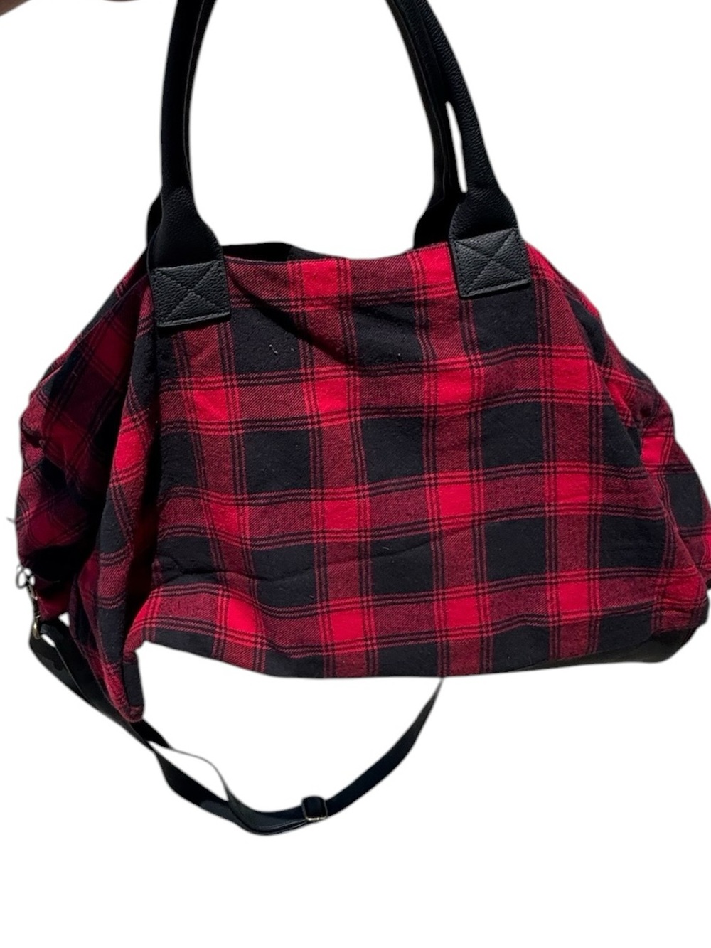 Maurices Red & Black Plaid Tote Weekender Bag with Shoulder Strap MINTY - Picture 2 of 12